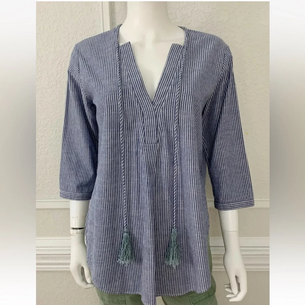 Shakuhachi Stripe Chambray Kaftan Top - Picture 4 of 14